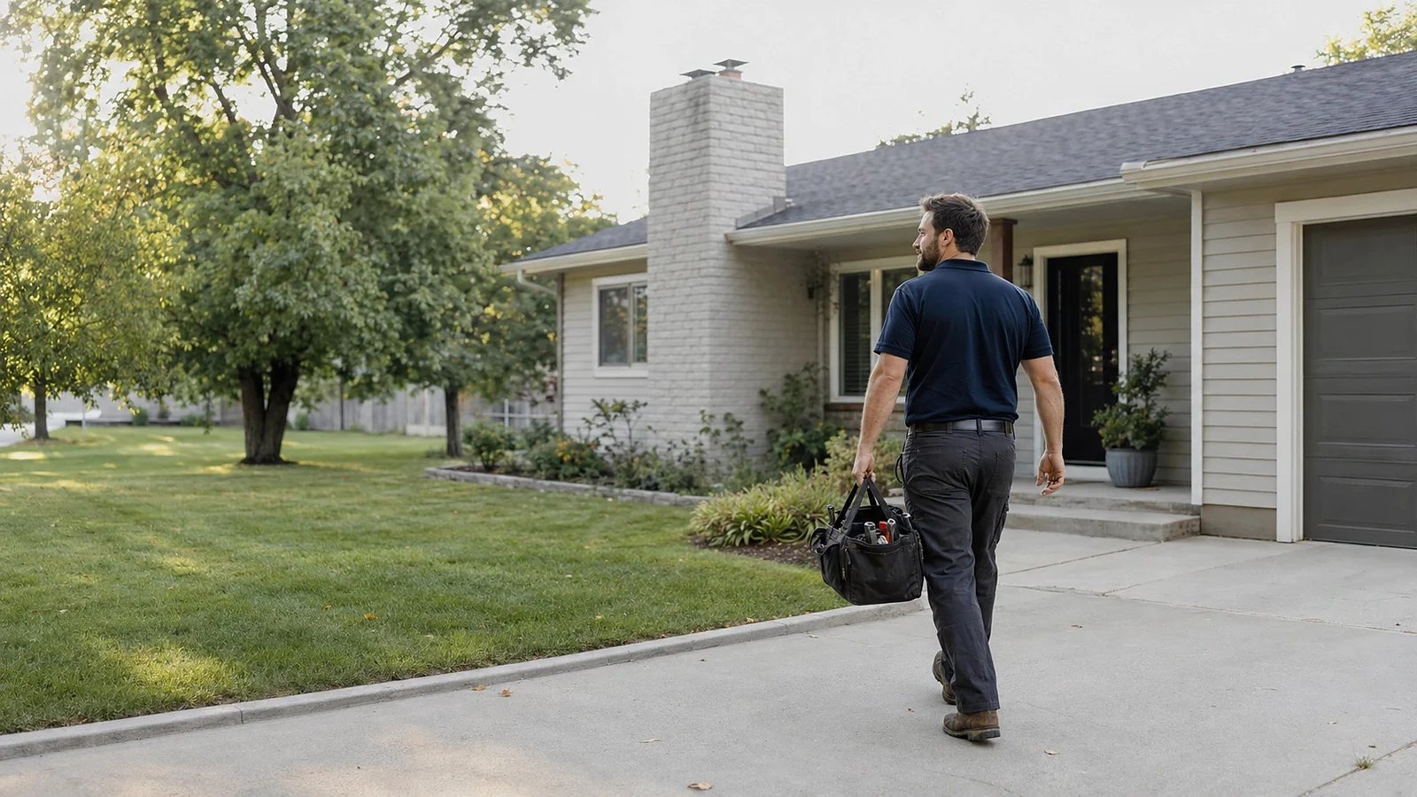 Technician arriving at a residential home for a scheduled service visit