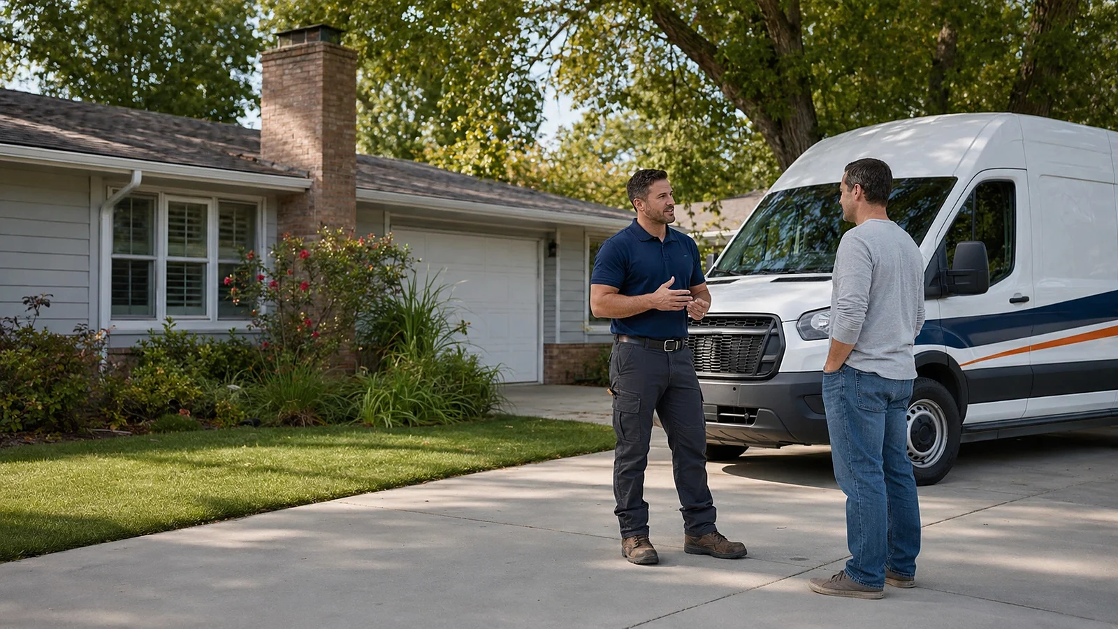 Technician speaking with a homeowner at the start of a residential service visit